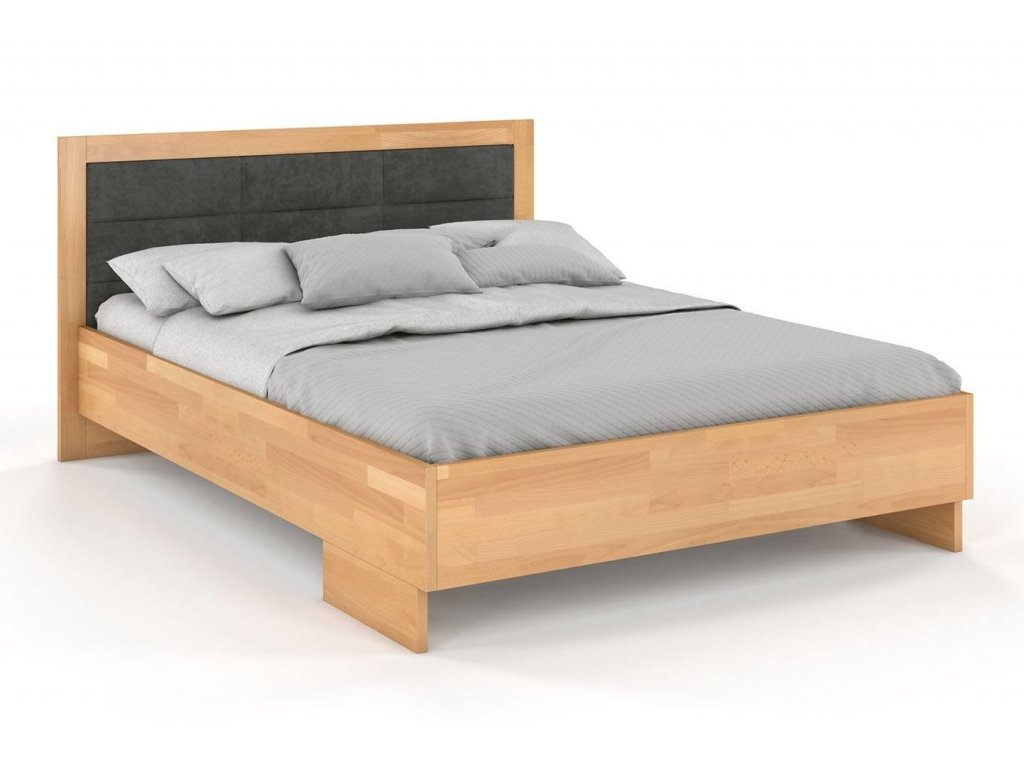 Dřevěná postel s čalouněným čelem Kalmar High buk - přírodní