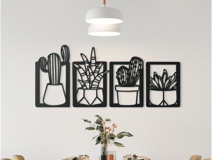 4dílný dřevěný obraz Kaktusy