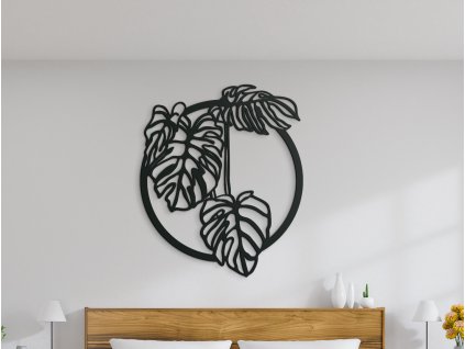 Kulatý dřevěný obraz Monstera deliciosa