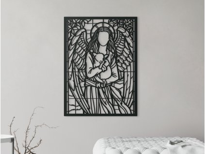 Dřevěná dekorace Anděl s ovečkou