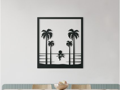 Dřevěný obraz Palmy a západ Slunce