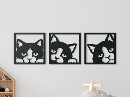 3dílný dřevěný obraz do dětského pokoje Tři hravé kočičky