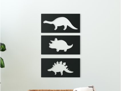 3dílný dětský obraz Tři druhy dinosaurů