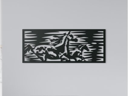 Dřevěný obraz na zeď Cválající koně