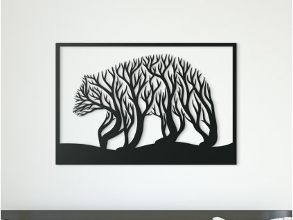 Dřevěný obraz Medvěd a stromy