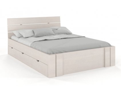 Masivní postel Arhus z borovice s úložným prostorem - bílá