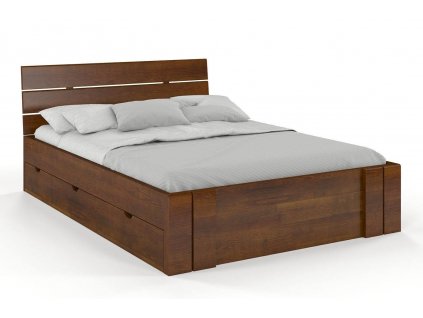 Masivní postel Arhus z borovice s úložným prostorem - ořech