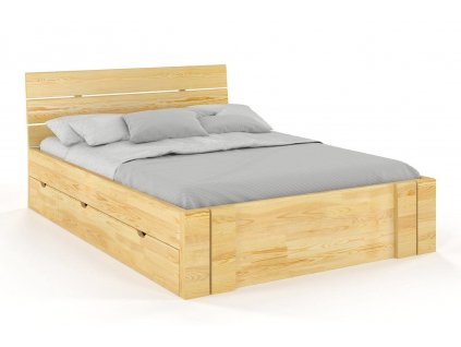 Masivní postel Arhus z borovice s úložným prostorem - přírodní
