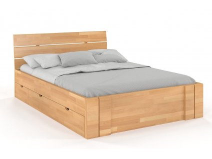 Masivní postel Arhus buk s úložným prostorem - přírodní