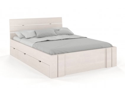Masivní postel Arhus buk s úložným prostorem - bílá