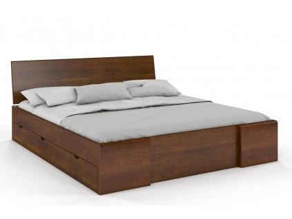 Dřevěná postel s úložným prostorem Hessler borovice - ořech