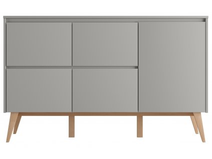 Šedá komoda Swing se 4 zásuvkami + 1 dvířky