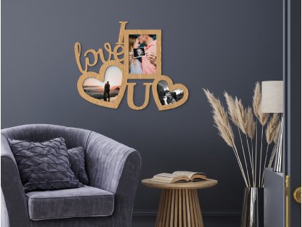 Dřevěný fotorámeček na zeď I love U