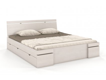 Dřevěná postel Sparta z borovice s úložným prostorem - bílá