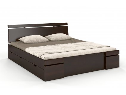 Dřevěná postel Sparta z borovice s úložným prostorem - palisandr