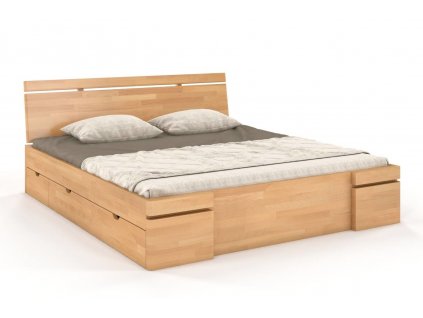 Dřevěná postel Sparta buk s úložným prostorem - přírodní