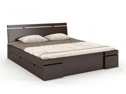 Dřevěná postel Sparta buk s úložným prostorem - palisandr