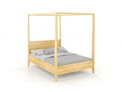 Masivní postel s nebesy Canopy borovice – bílá