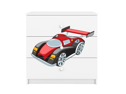 Dětská komoda Závodní auto (bílá)