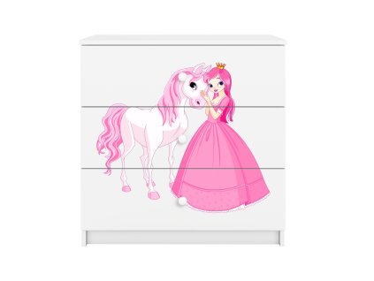 Dětská komoda Princezna a koník (bílá)