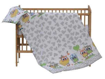 39490 detske obliecky sovicka so srdieckami seda 100 x 135 cm