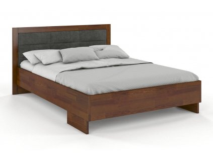 Dřevěná postel s čalouněným čelem Kalmar High borovice - ořech