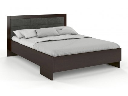 Dřevěná postel s čalouněným čelem Kalmar High borovice - palisandr