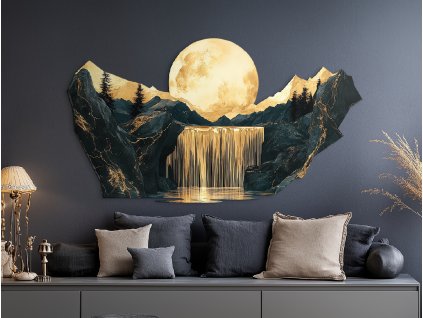 Moderná dekorácia Mesačný vodopád (Rozměr obrazu 69,5 x 125 cm, Povrchová úprava 3D)