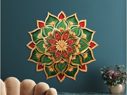 Kvetinová mandala Zelený dych (Rozměr obrazu 88,5 x 89 cm, Povrchová úprava 3D)