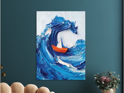 Obraz Loďka vo vlnách (Velikost obrazu A1, Barva rámu Bez rámu, Povrchová úprava 3D)