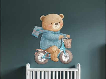 Detská dekorácia Macko na bicykli (Rozměr obrazu 100 x 80 cm, Povrchová úprava 3D)