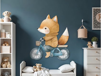 Detská nálepka Lišiak na bicykli (Rozměr obrazu 95 x 82 cm, Povrchová úprava 3D)