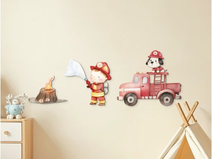 Detská dekorácia Hasiči v akcii (Rozměr obrazu 102 x 220 cm, Povrchová úprava 3D)