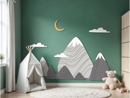 Detská nástenná dekorácia Sivé vrcholky (Rozměr obrazu 108,5 x 200 cm, Povrchová úprava 3D)