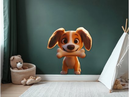 Detská dekorácia na stenu Psík s kosťou (Rozměr obrazu 89,5 x 84 cm, Povrchová úprava 3D)