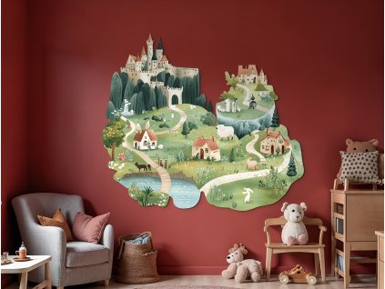 Dekorácia na stenu Krajinka pod hradom (Rozměr obrazu 78,5 x 89 cm, Povrchová úprava 3D)