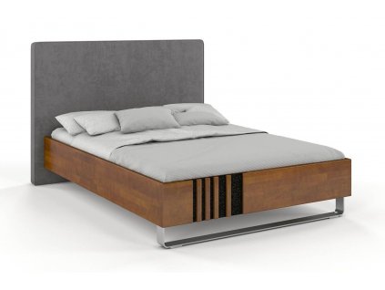 Dřevěná postel s čalouněným čelem Kielex buk - palisandr