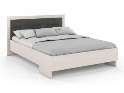 Borovicová postel Kalmar High čalounění a úložný prostor - bílá