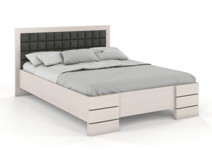 Borovicová postel Gotland High čalounění a úložný prostor - bílá