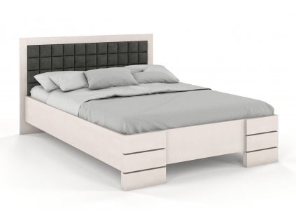 Buková postel Gotland High čalounění a úložný prostor - bílá