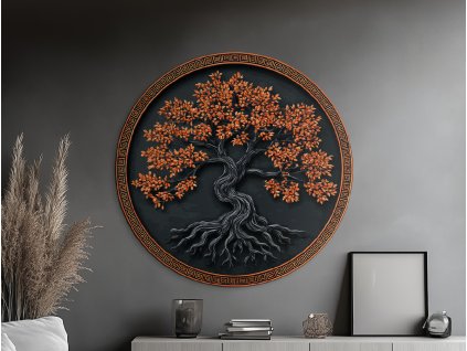 Okrúhly Strom života Plameň (Rozměr obrazu 89 x 89 cm, Povrchová úprava 3D)