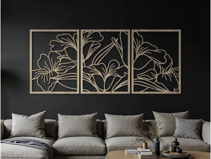 3-dielny obraz Kvitnúce kvety (Rozměr obrazu 85 x 199 cm, Barva obrazu Antracit)