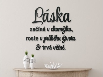 Citát na zeď Láska začíná v okamžiku (Barva obrazu Antracit, Rozměr obrazu 75 x 85 cm)