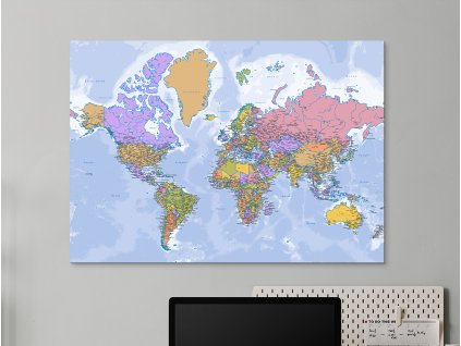 Politická mapa sveta (Velikost obrazu A1, Barva rámu Bez rámu, Povrchová úprava 3D)