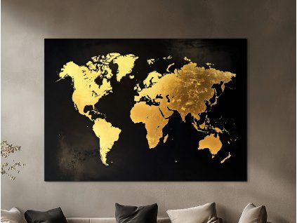 Zlatá mapa sveta (Velikost obrazu A1, Barva rámu Bez rámu, Povrchová úprava 3D)