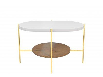 Designový konferenční stolek Arena - bílá/zlatá/dub