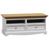 TV stolek z masivu Bellu - bílá/dub