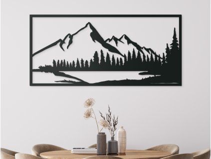 Holzbild GIPFEL MIT SEE (Bildabmessungen 21,5 x 45,5 cm, Bildfarbe Grau)