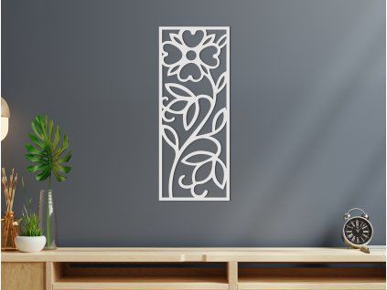 Modernes Holzbild BLUME (Bildabmessungen 31 x 12,5 cm, Bildfarbe Grau)
