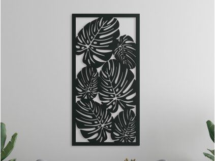 Modernes Bild Blätter der Monstera deliciosa (Bildabmessungen 31,5 x 16 cm, Bildfarbe Grau)